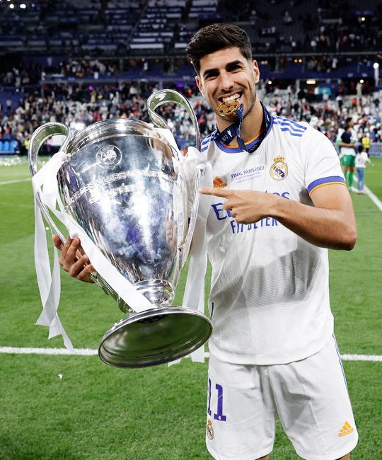 the beautiful game — Marco Asensio player of Real Madrid posing with...