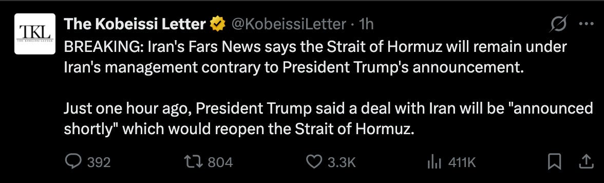 Twitter screenshot of Iran's Fars news agency saying that Iran still manages access to Strait of Hormuz Twitter screenshot of Iran's Fars news agency saying that Iran still manages access to Strait of Hormuz