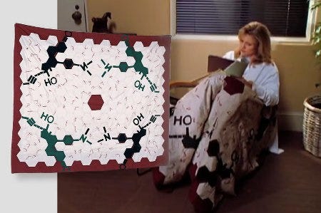 Un extrait de la série Melrose Place, avec un plaid au motif de la pilule RU 486 Un extrait de la série Melrose Place, avec un plaid au motif de la pilule RU 486