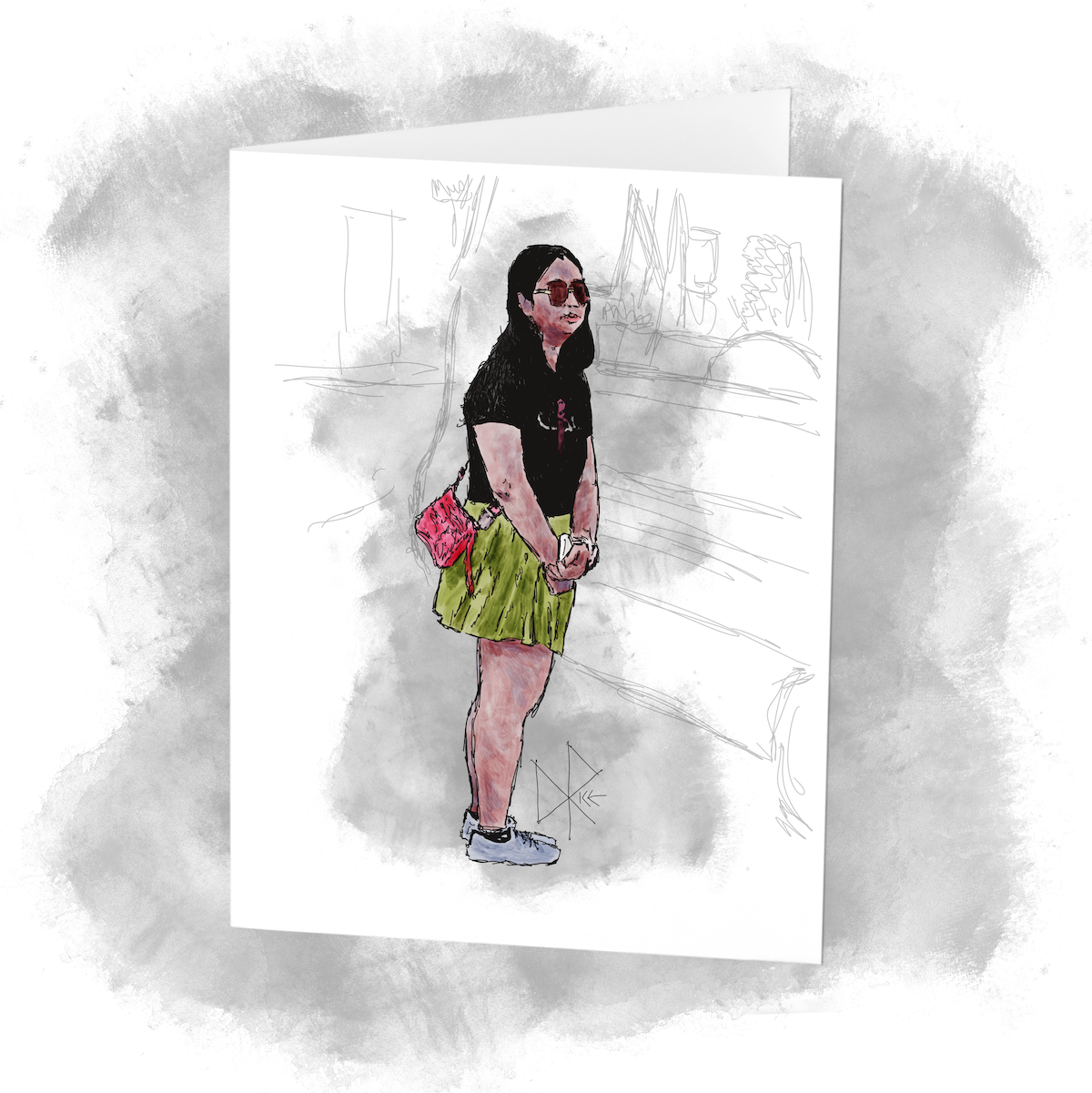 After placing her order at a food truck, a woman stands with her hands folded in front of her as the food is prepared. Sketch art by Don Rice. After placing her order at a food truck, a woman stands with her hands folded in front of her as the food is prepared. Sketch art by Don Rice.
