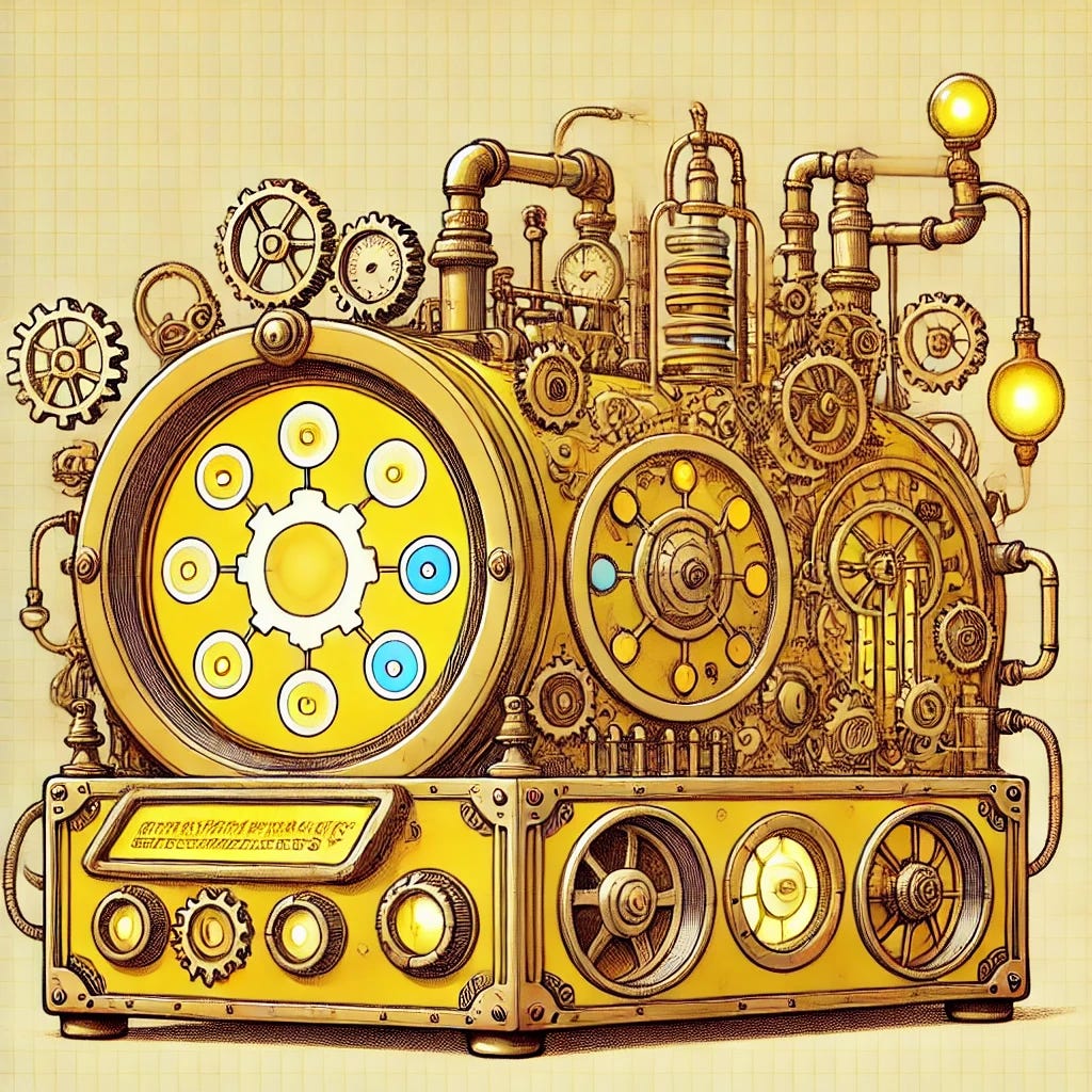 A steampunk style image of a large machine that signifies how a team might work out the answer to What do you do?