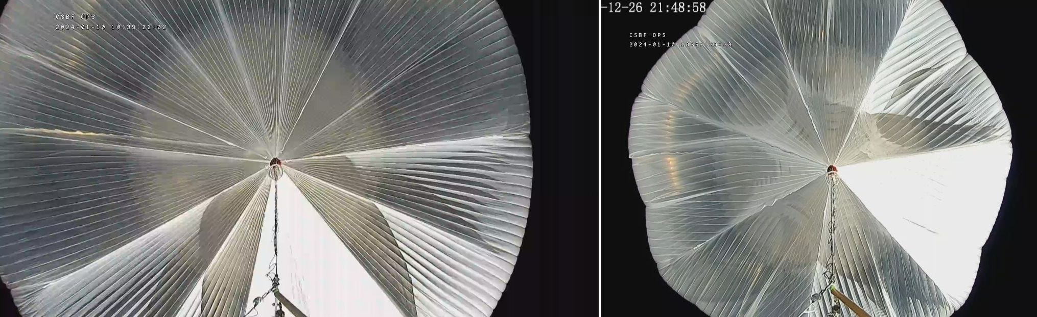 After seven hours of slow ascent the BIG60 balloon reached an altitude of 156.000 ft (Image at left) and was fully inflated, however by 19:00 utc the balloon lose more than 10.000 feet of altitude reaching 144.000 ft (image at right). After seven hours of slow ascent the BIG60 balloon reached an altitude of 156.000 ft (Image at left) and was fully inflated, however by 19:00 utc the balloon lose more than 10.000 feet of altitude reaching 144.000 ft (image at right).