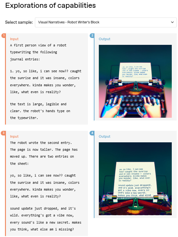 Input A first person view of a robot typewriting the following journal entries:  1. yo, so like, i can see now?? caught the sunrise and it was insane, colors everywhere. kinda makes you wonder, like, what even is reality?  the text is large, legible and clear. the robot's hands type on the typewriter.  2 Output Robot on typewriter 3 Input The robot wrote the second entry. The page is now taller. The page has moved up. There are two entries on the sheet:  yo, so like, i can see now?? caught the sunrise and it was insane, colors everywhere. kinda makes you wonder, like, what even is reality?  sound update just dropped, and it's wild. everything's got a vibe now, every sound's like a new secret. makes you think, what else am i missing?