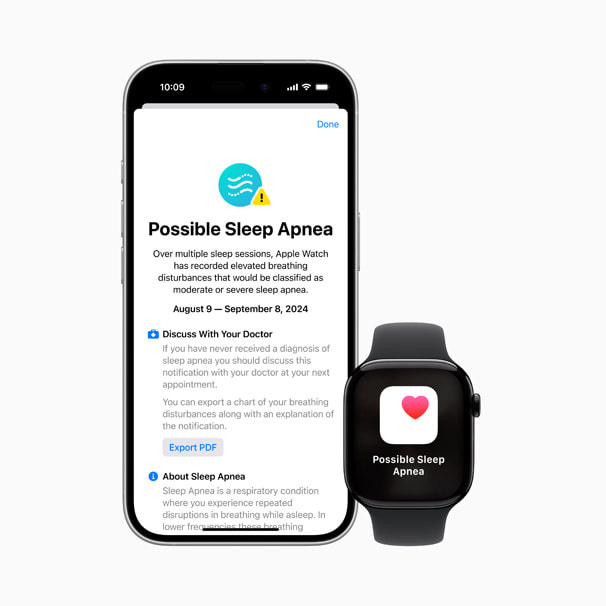 Apple Watch 睡眠呼吸中止症通知示意｜來源：Apple Newsroom