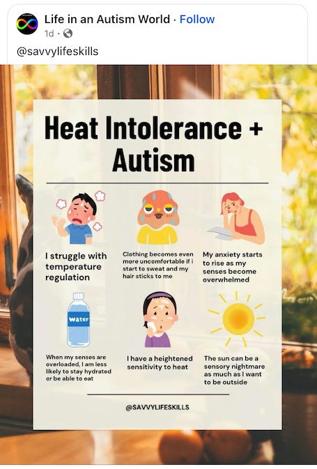 autism heat sensitivity autism spectrum hypersensitivity hyposensitivity neurodivergent