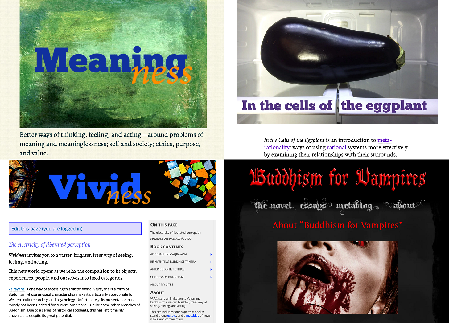 Montage of the front pages of my web sites