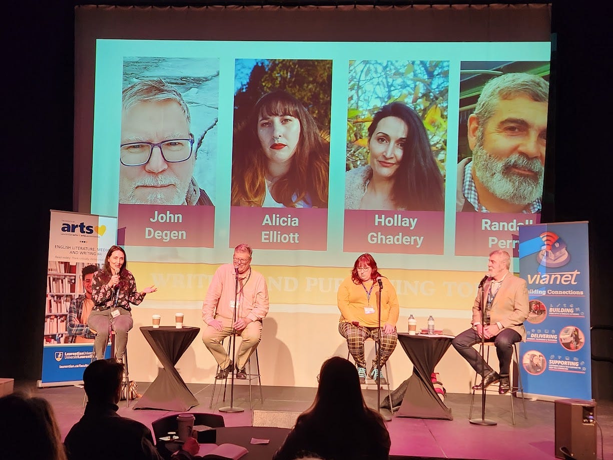 Writing and Publishing Today with Alicia Elliot, John Degen, and Hollay Ghadery. Moderated by Randall Perry.