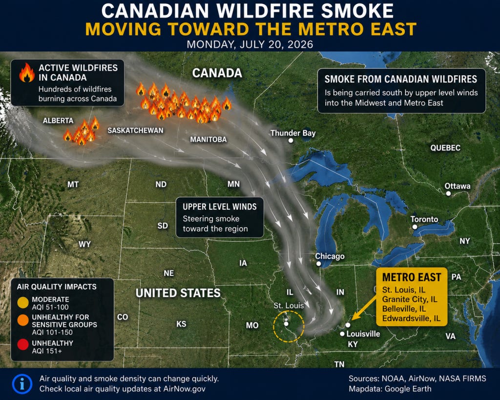 Canadian Wildfire Smoke Creates Hazy Skies and Air Quality Concerns Across Metro East – granitecitygazette.com Canadian Wildfire Smoke Creates Hazy Skies and Air Quality Concerns Across Metro East – granitecitygazette.com
