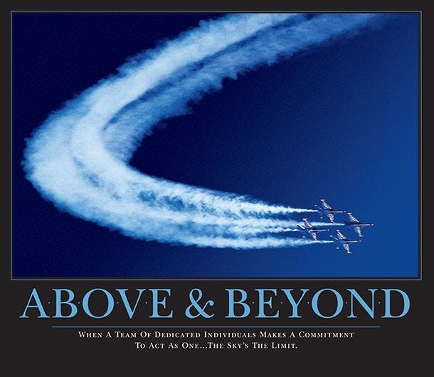 A successories poster that reads "Above and Beyond" A successories poster that reads "Above and Beyond"