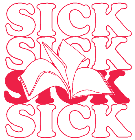 A logo shows the word SICK stacked 4 times. One of the words is filled in red and on top is an illustration of a magazine’s pages flipping open.