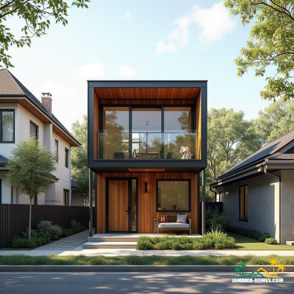 Urban Steel-Clad Mini Home Design: Single-level steel-frame module with concrete floor