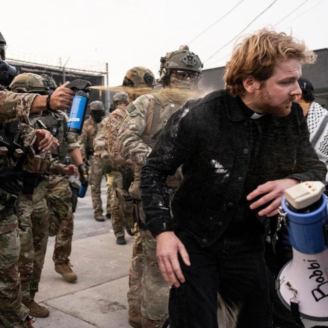 r/pics - A priest was assaulted by masked ICE agents during Friday’s protests.