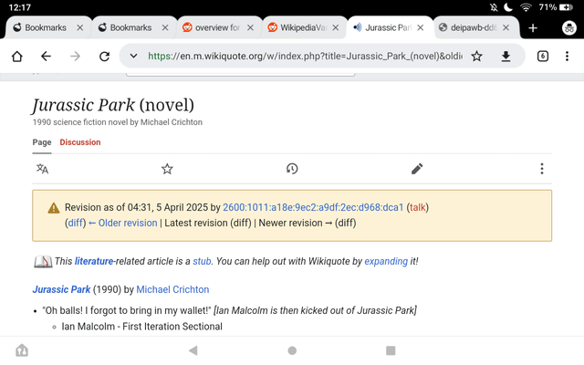 r/WikipediaVandalism - An alternate ending to Jurassic Park...