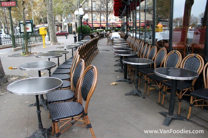 Cafe facing out in Paris, France | VanFoodies.com