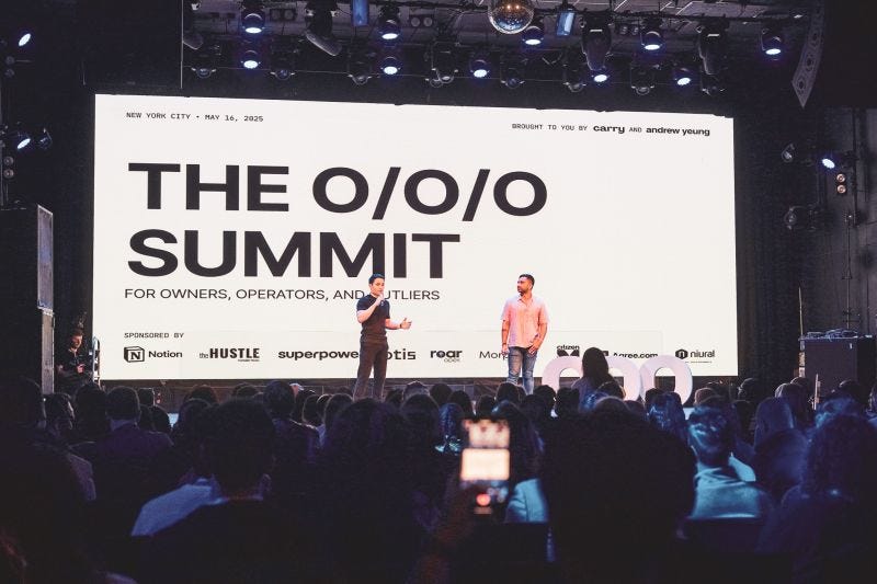 Still catching my breath... but we did it! Last week, we hosted a sold-out OOO Summit with Carry to bring together 3,000+ founders, business owners, and creators across 7 events across 4⌠| Still catching my breath... but we did it! Last week, we hosted a sold-out OOO Summit with Carry to bring together 3,000+ founders, business owners, and creators across 7 events across 4⌠|
