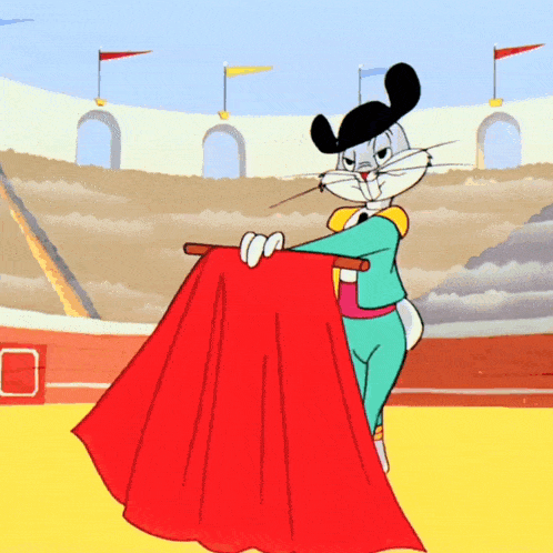a cartoon character named bugs bunny is holding a red cape a cartoon character named bugs bunny is holding a red cape