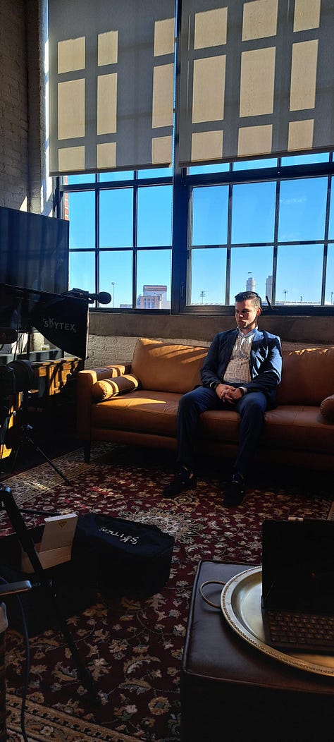 Pictures of Jake Schneider shooting the first videos for Atlas Analytics.