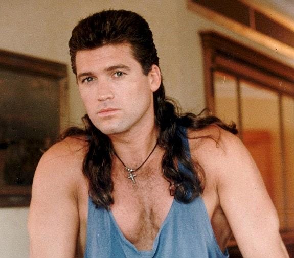 Rod Stewart and Billy Ray Cyrus wearing mullets.