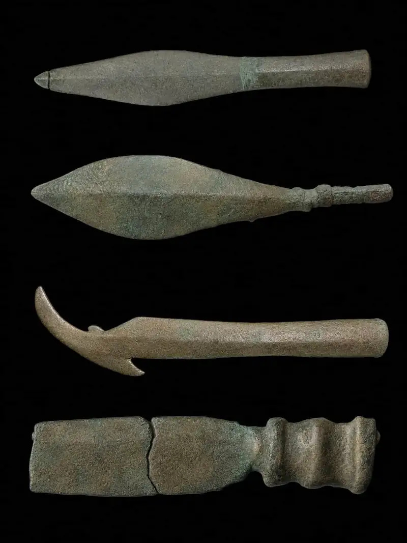 Ancient weapons uncovered during the archaeological excavations at the site. Ancient weapons uncovered during the archaeological excavations at the site.