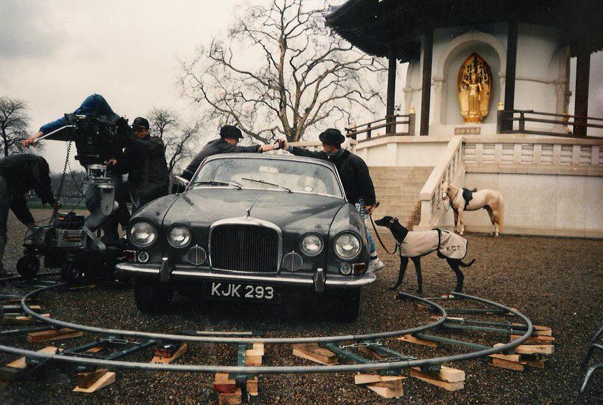 trying to shoot a video (David directing) in Battersea Park, by the pagoda, in the summer, in the pouring rain