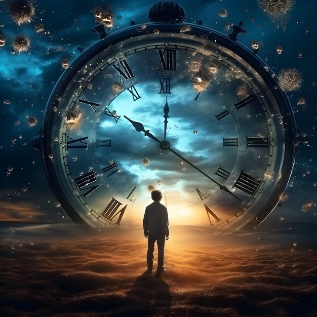 Premium AI Image | Photo Surreal view man standing front of time clock The  importance of time concept creative ai