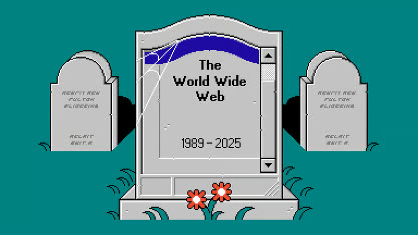 An illustration of a tomb of 'The World Wide Web, 1989-2025'.