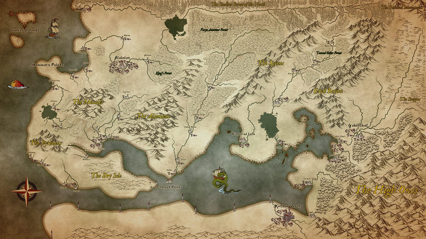 The world map for The Queen's Bounties