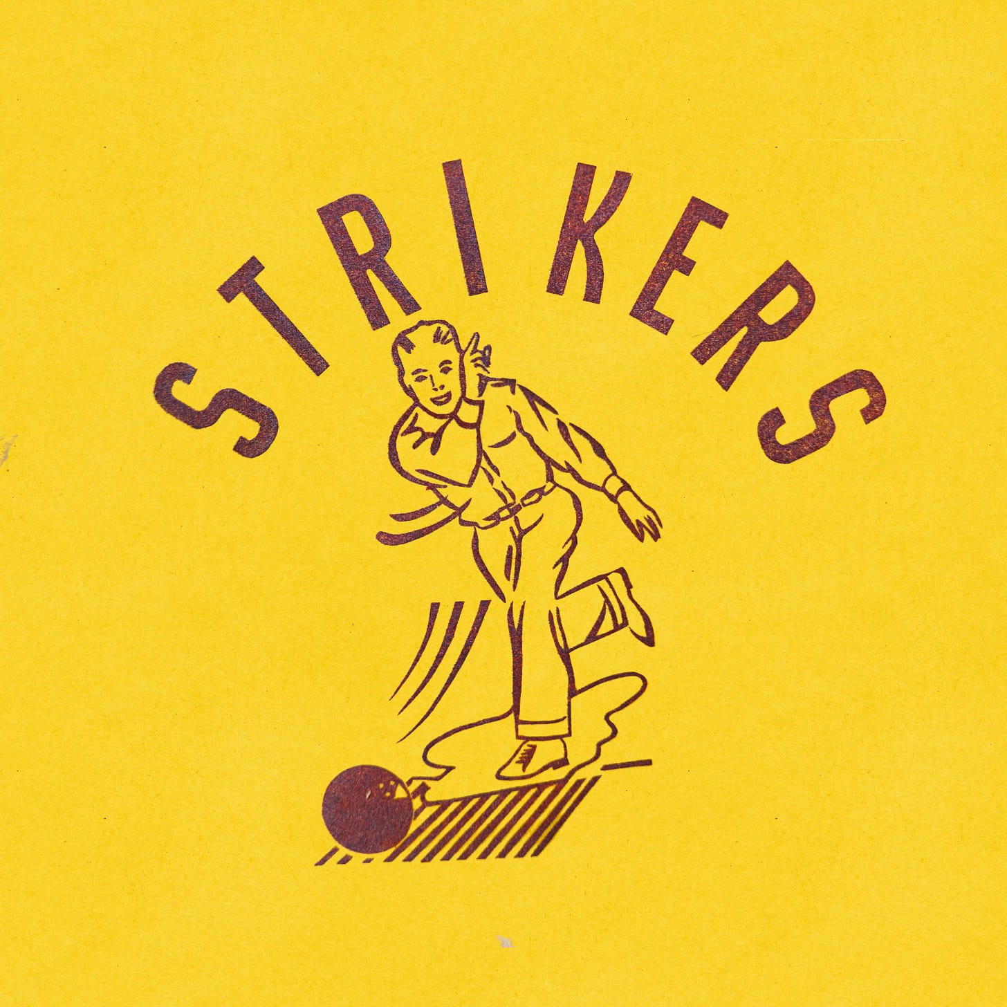 Graphic of bowler on a yellow background. STRIKERS in lettering above.