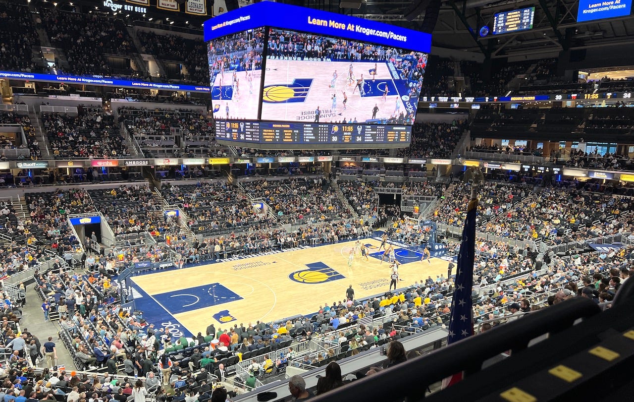 The viewpoint from the media seating as the Bucks handled the Pacers on Wednesday night at Gainbridge Fieldhouse. The viewpoint from the media seating as the Bucks handled the Pacers on Wednesday night at Gainbridge Fieldhouse.