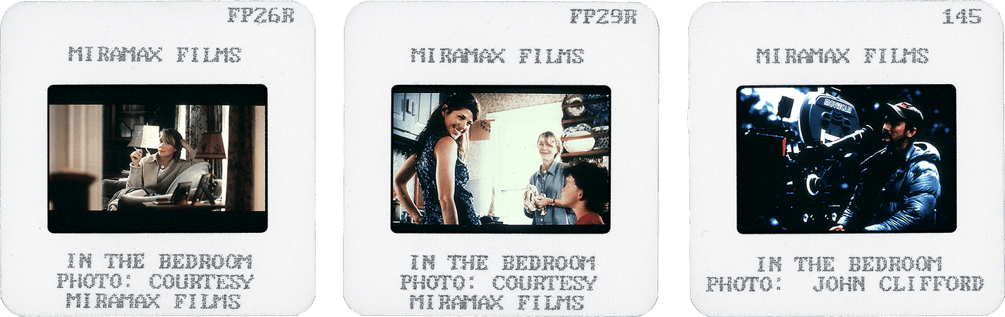 IN THE BEDROOM slides; courtesy of Miramax Films, right photo by John Clifford. IN THE BEDROOM slides; courtesy of Miramax Films, right photo by John Clifford.