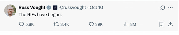 Russ Vought tweets 'The RIFs have begun'