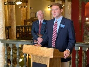 Rep. Jonathan Karlen, D-Missoula, talks to reporters about Democrats' property tax proposals for 2025 on July 1, 2024. (Photo by Blair Miller, Daily Montanan) Rep. Jonathan Karlen, D-Missoula, talks to reporters about Democrats' property tax proposals for 2025 on July 1, 2024. (Photo by Blair Miller, Daily Montanan)