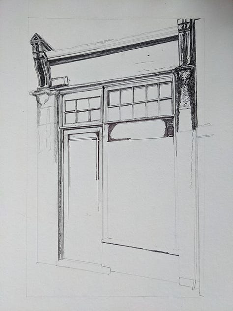 The first photo, probably 2 hours in. Outlining, to the final photo maybe 4 months later?
