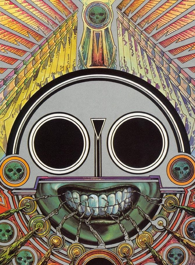 This may contain: an art work with multiple circles around the face and eyes, all in different colors