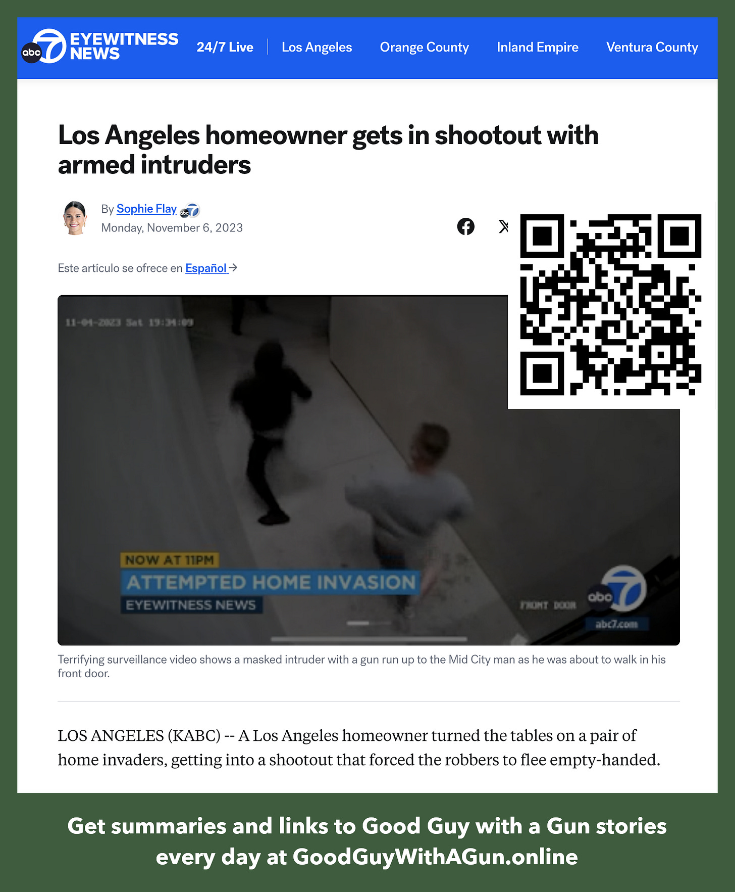 Image of news story + QR code that links to it.