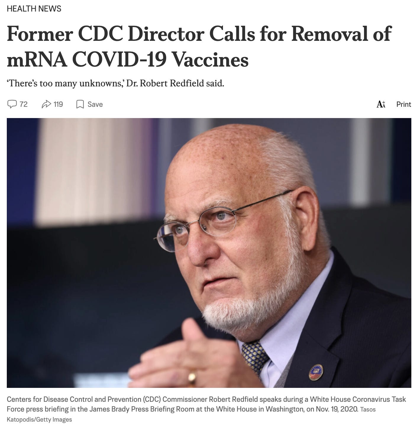 BREAKING: Former CDC Director Calls for Market Removal of COVID-19 mRNA "Vaccines"