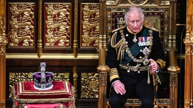 The Imperial State Crown placed next to Prince Charles as he reads the Queen's Speech in his mother's place today The Imperial State Crown placed next to Prince Charles as he reads the Queen's Speech in his mother's place today