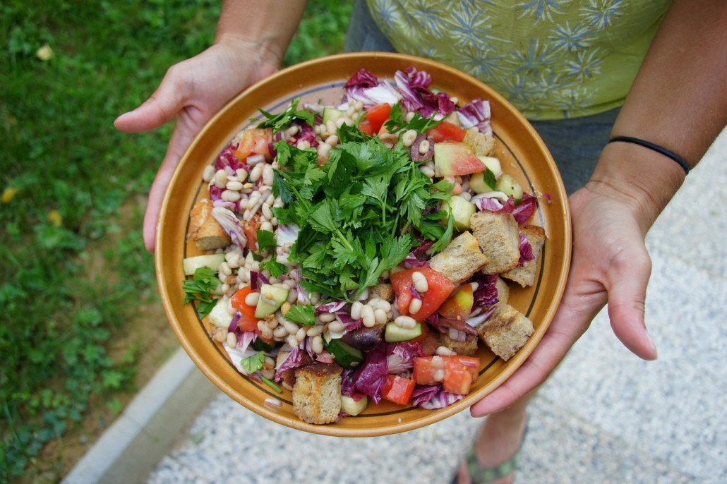 Jen's delicious panzanella. Jen's delicious panzanella.