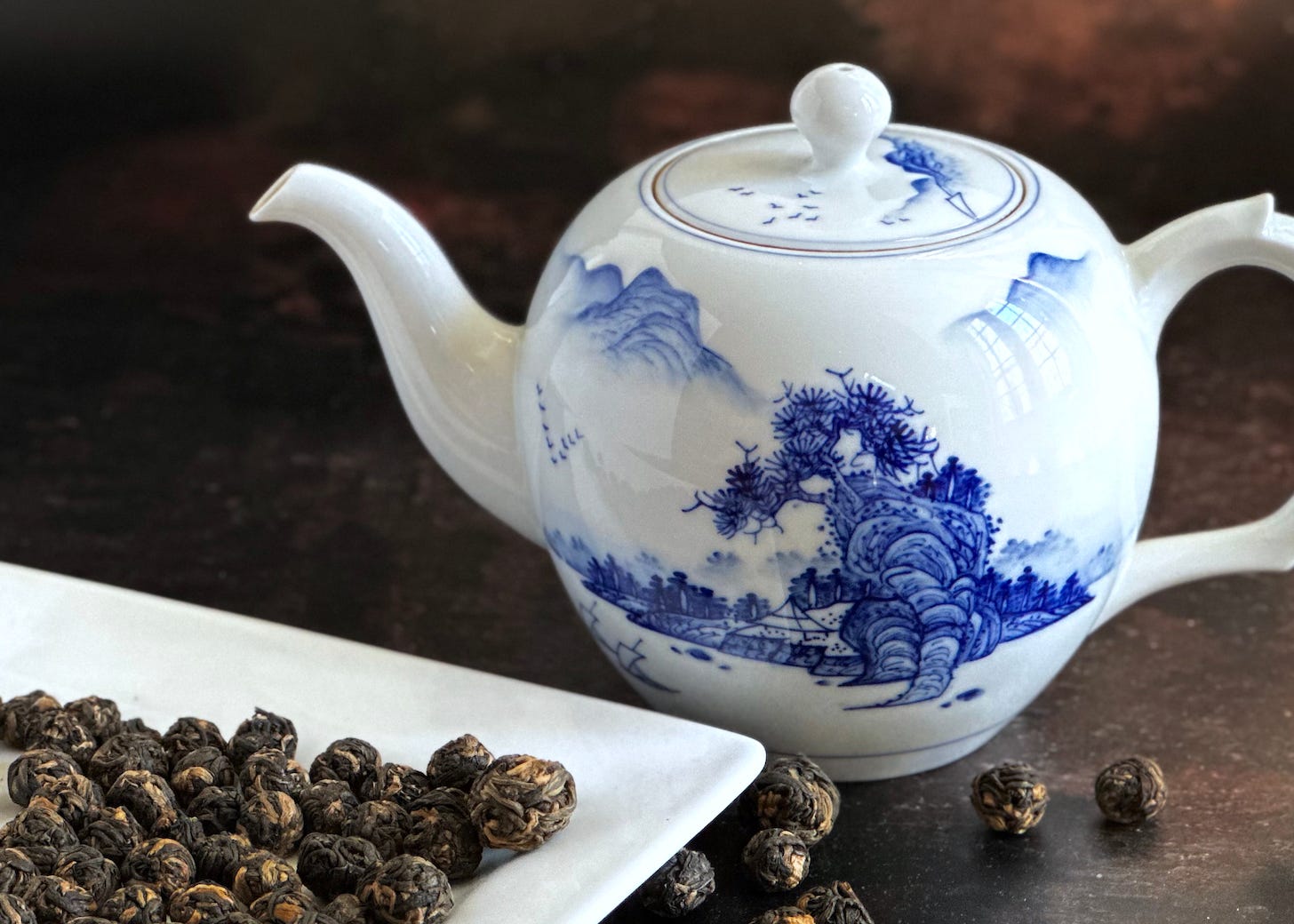 black dragon pearl tea with teapot