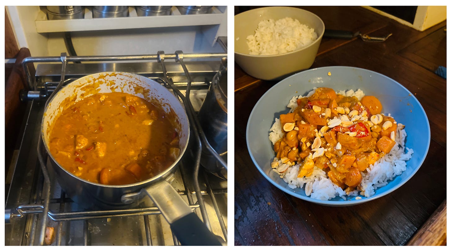 Pot and bowl of boat-made massaman curry