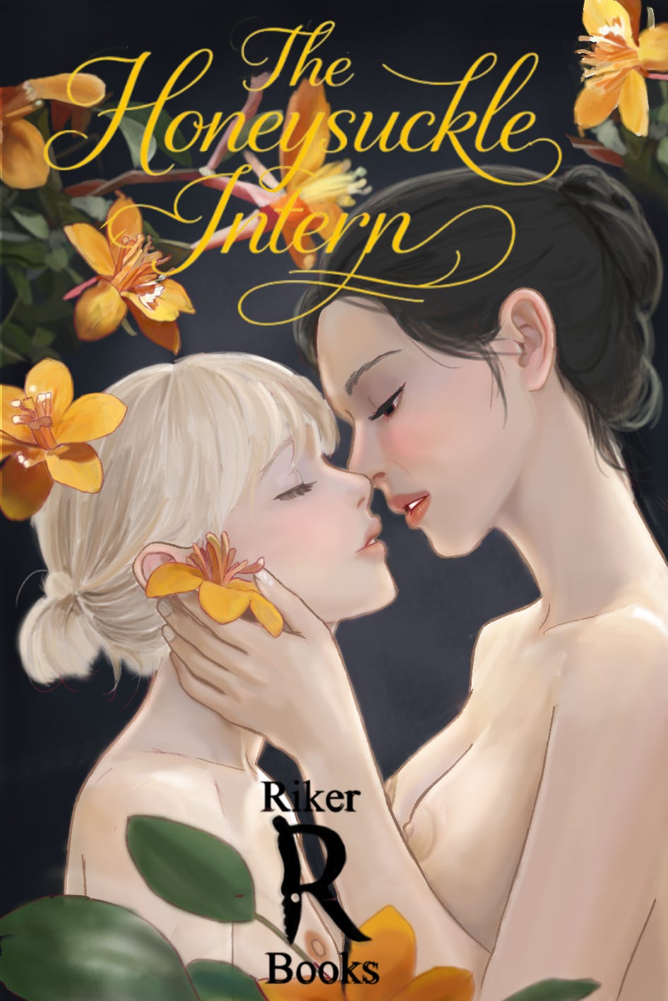 Cover of the NSFW sapphic romance graphic novel,  The Honeysuckle Intern.  novel