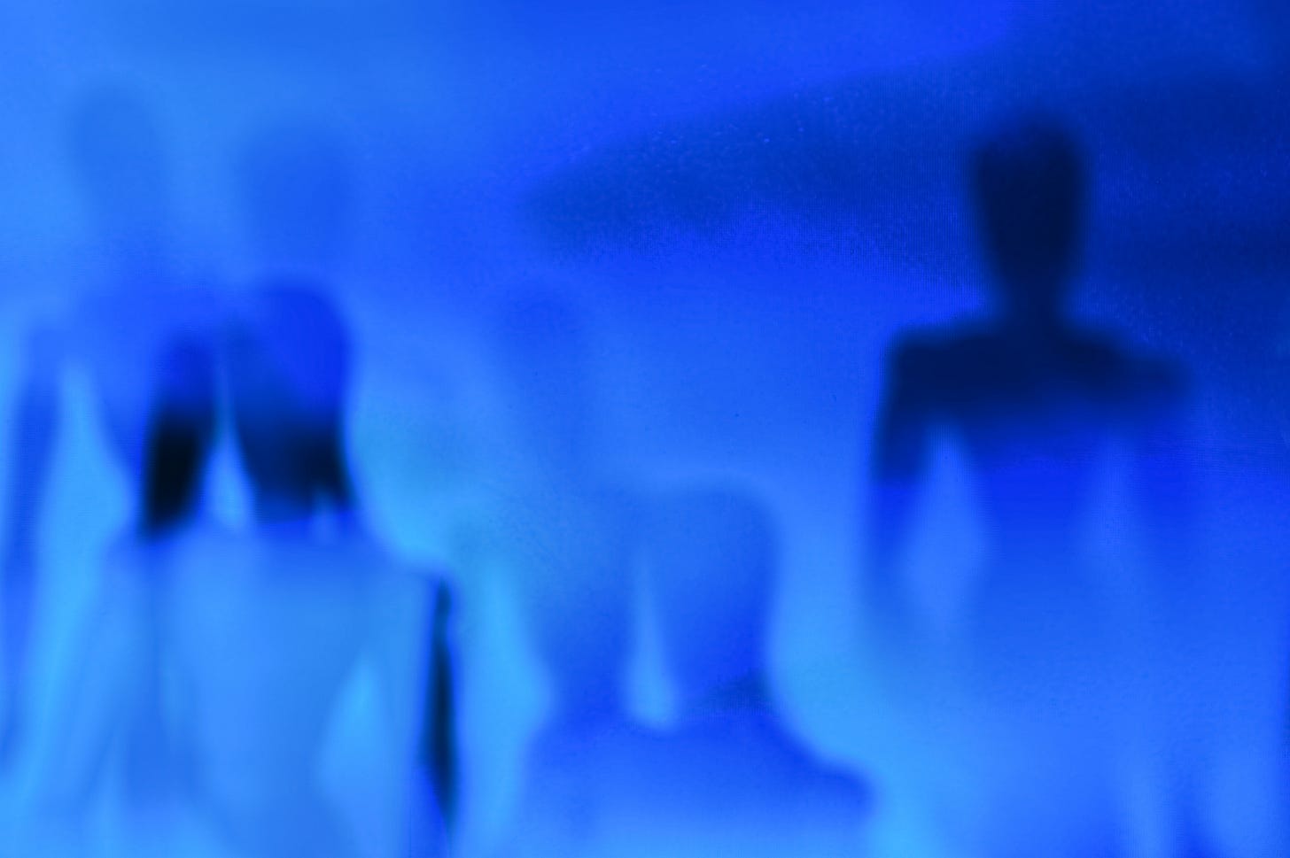 Humanoid shadows in a blue space Humanoid shadows in a blue space