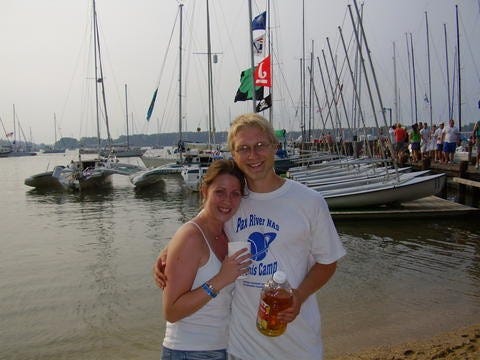 Me and my friend Toby (both in our early twenties) standing at the waterfront of the St. Mary's River. Sailboats are behind us.