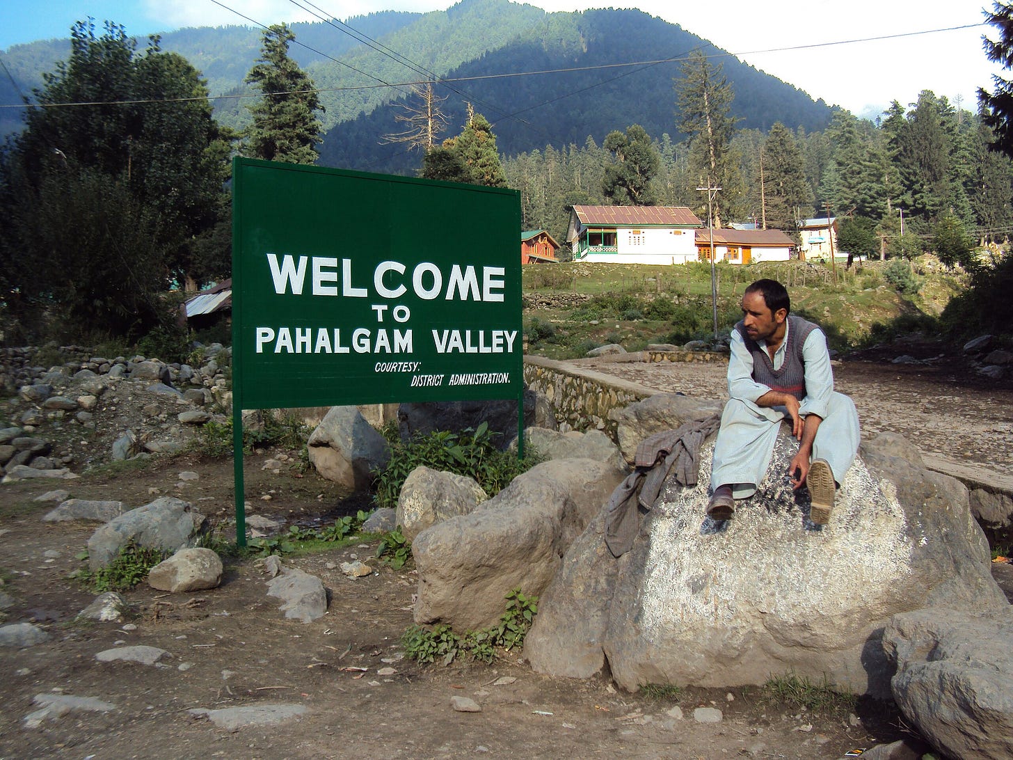  Welcome sign in Pahalgam town, Anantnag district, J&K, India