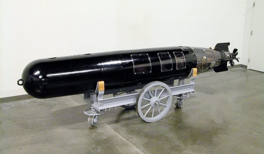 Mk13 Torpedo on a mobile trolley - posted on facebook page by Frank Andruss - The Mosquito Fleet Exhibit WWII PT BOATS
