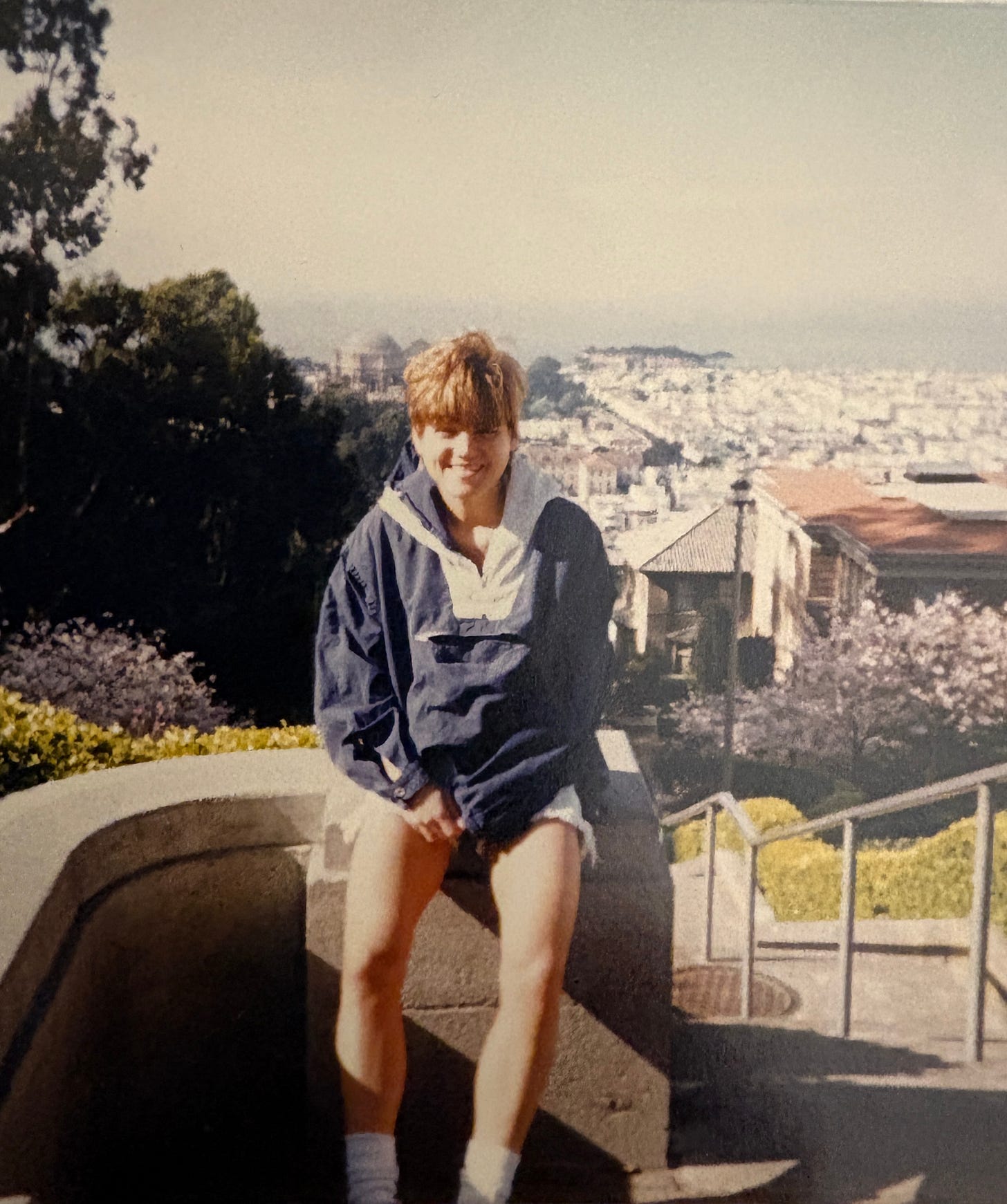 amanda long j crew anorak nineties san francisco backdrop