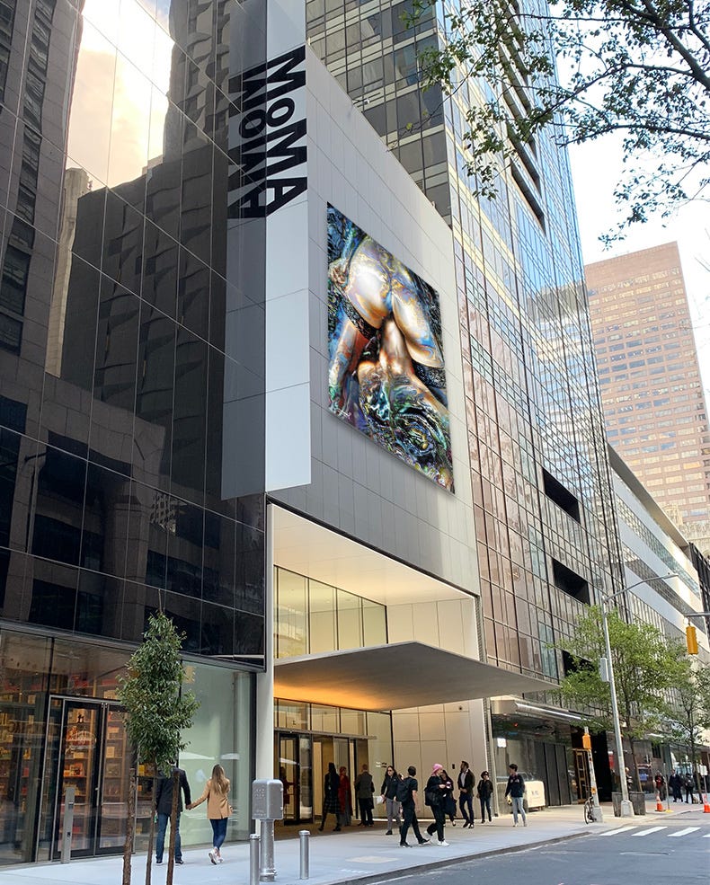 Erotic art huge image over the MoMa wall. Art by Samarel Eros