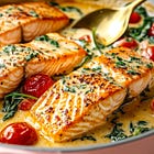 Salmon with Cherry Tomatoes, Cream, and Herbs