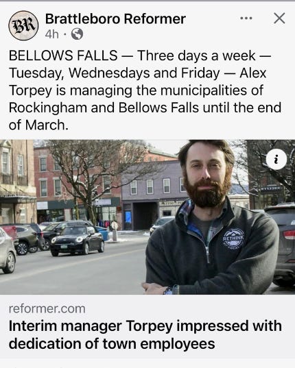 Alex Torpey in the Brattleboro Reformer about Interim Manager
