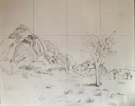 photos, sketches, drafts, and the final masterpiece showcasing Joshua Tree's beauty and mystery.